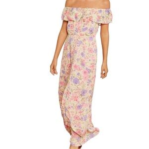 TopShop Petite Floral Maxi Dress Women’s Size 4P Off Shoulder Yellow/Beige Pink